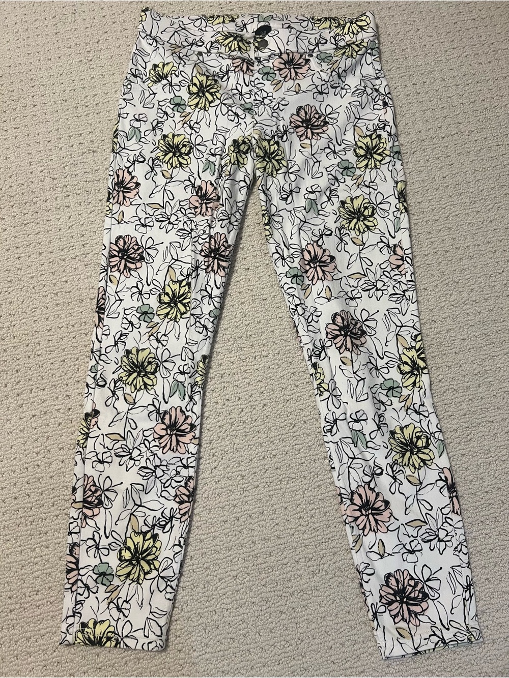 HUE White Skinny Jeans with Pastel Floral Outline